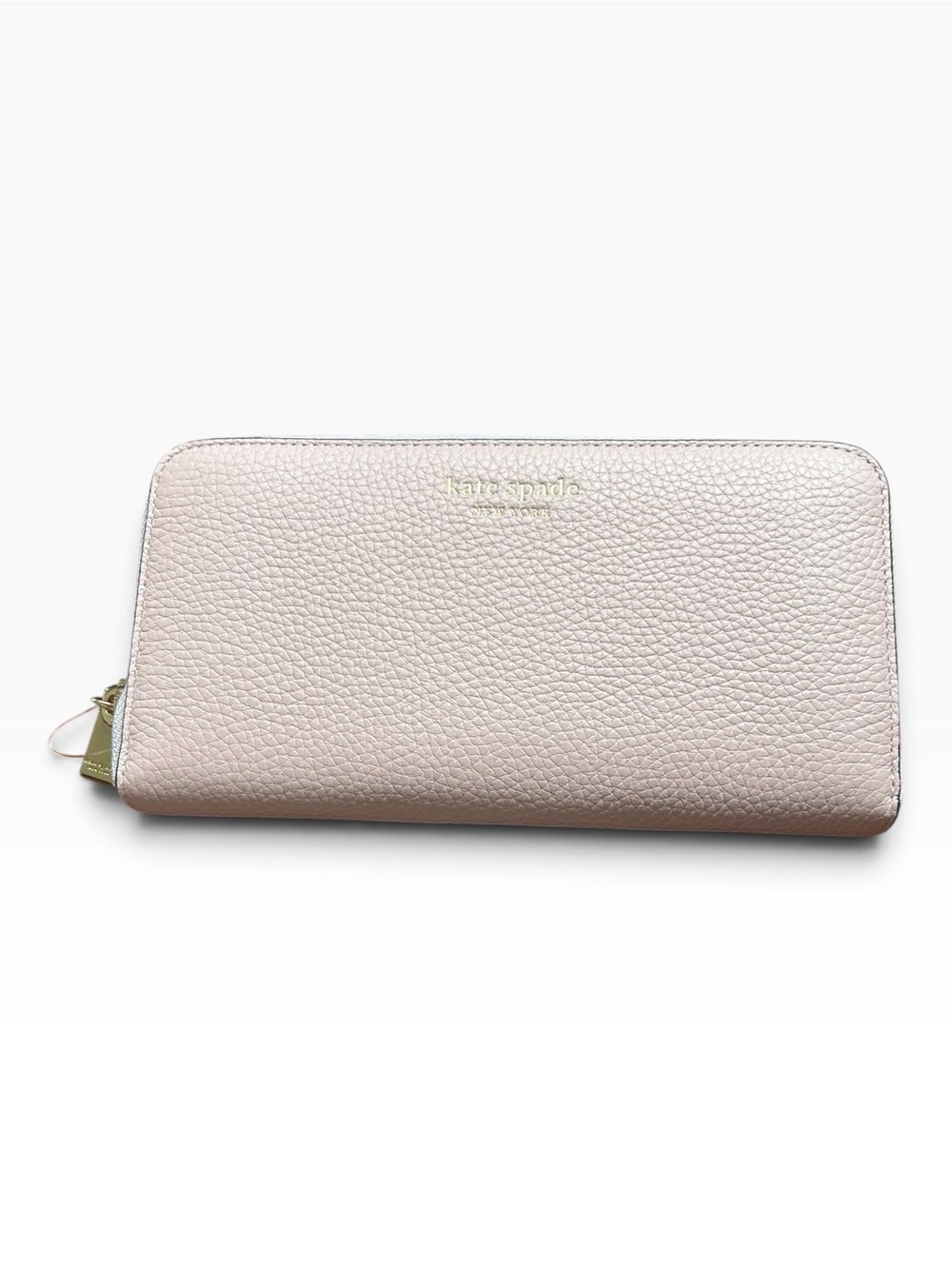 kate spade Pebbled Light Blush Zip-Around Wallet with Gold Logo